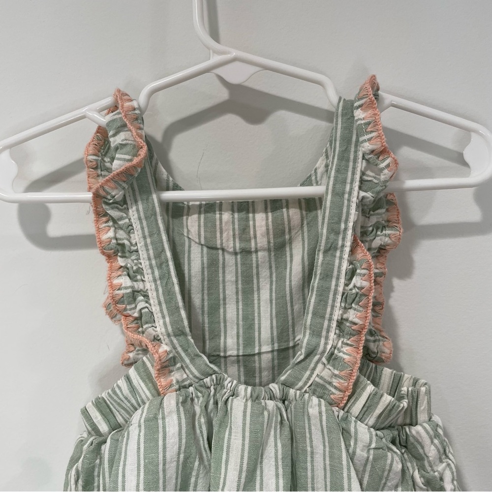 KIDS: Carter’s Just One You Baby Girls' Linen Striped Romper in Green - Picture 8 of 10